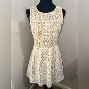Altar'd State White‎ and Tan Lace Sleeveless Cottagecore Mini Dress- Small